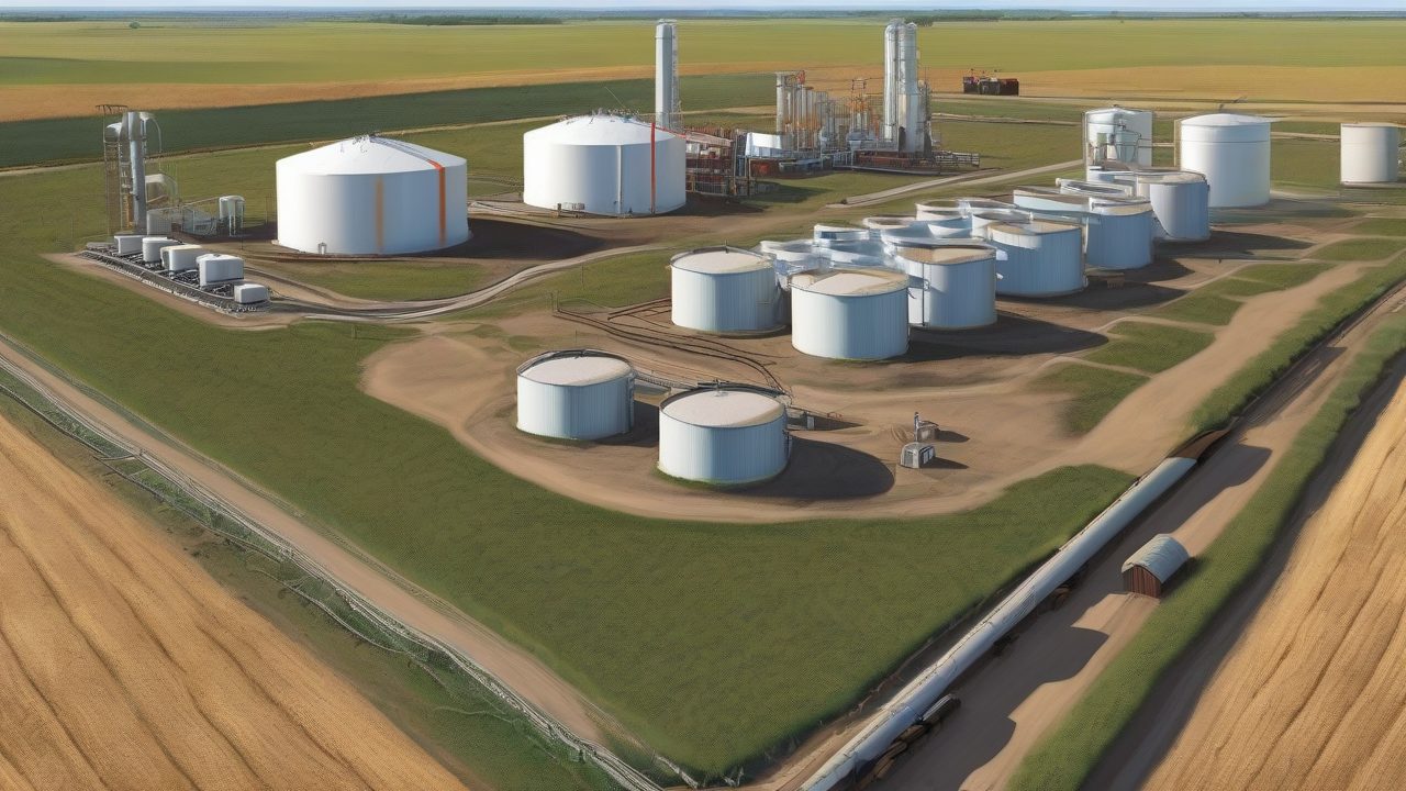 A Midwestern field above proposed carbon storage wells and an ethanol plant