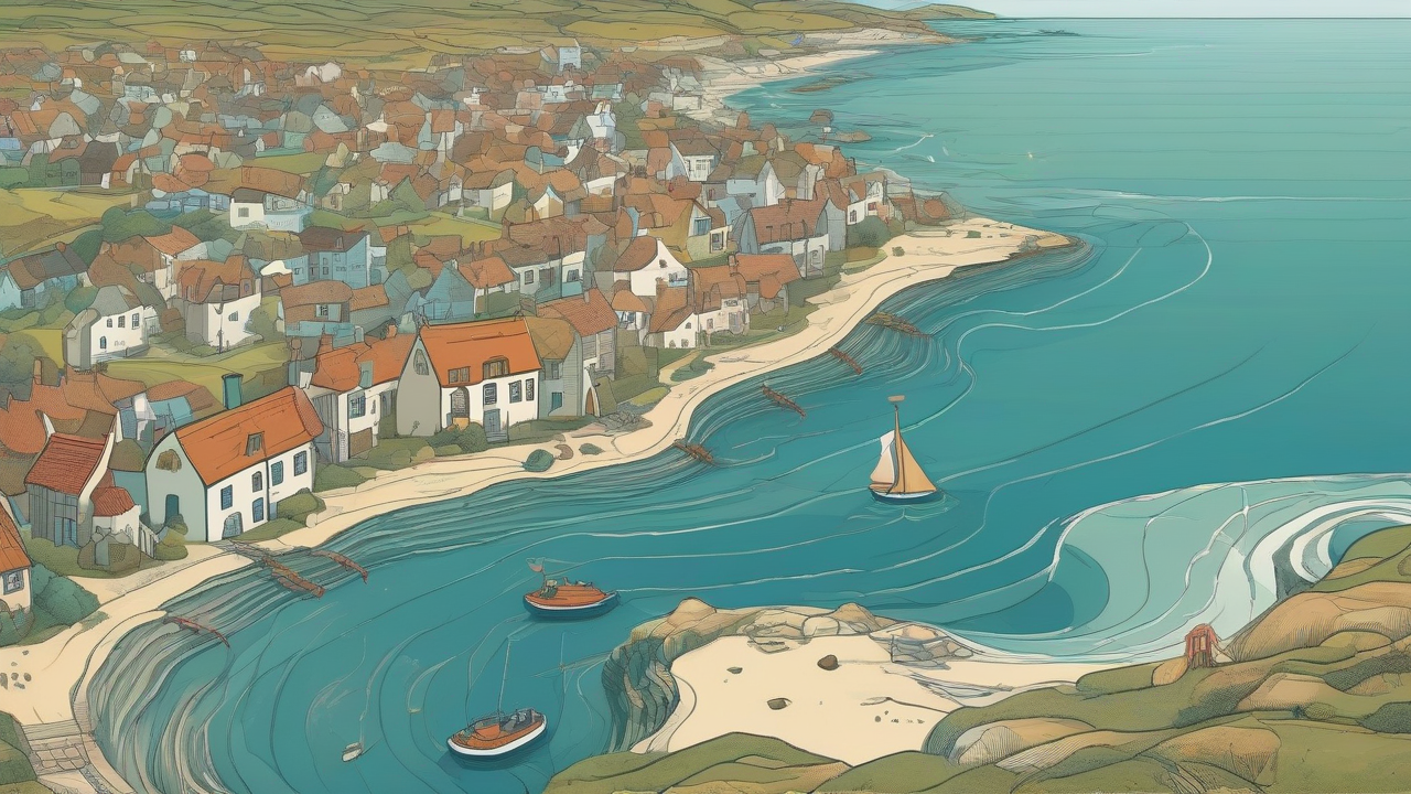 A British coastline shown beneath several future-water layers