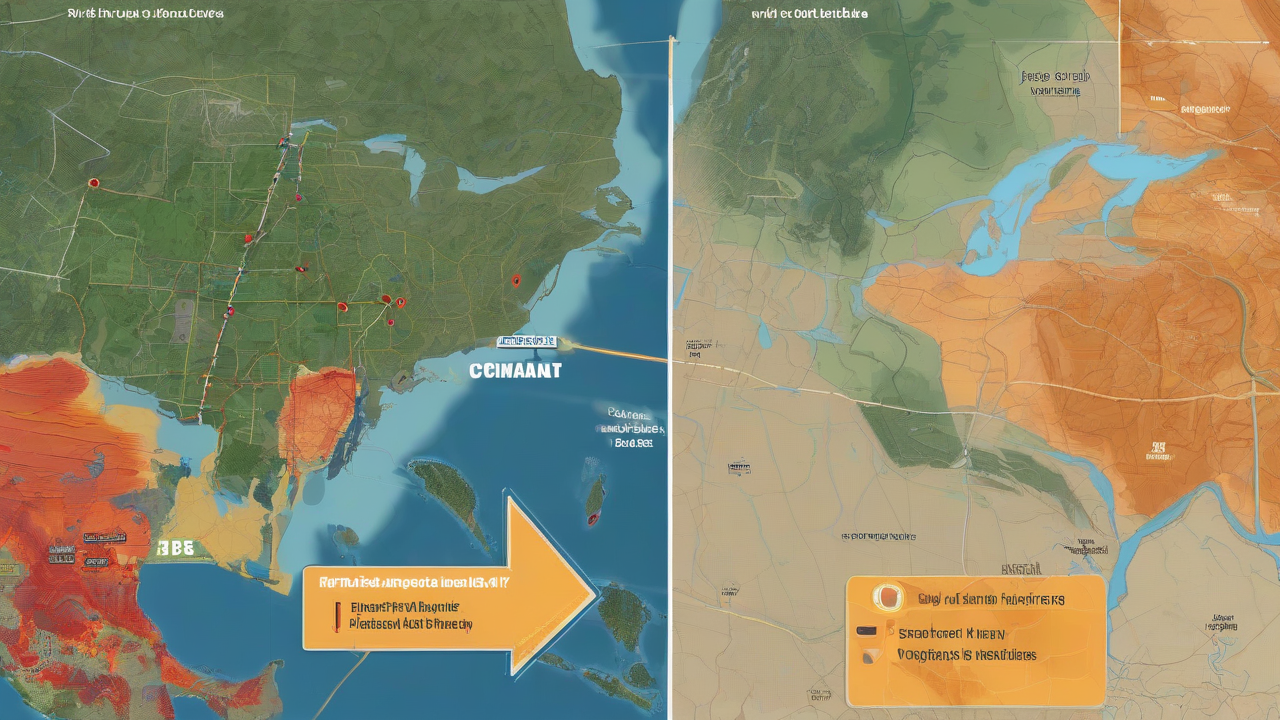 Two separated wildfire command tables face distinct evacuation routes across a heat map