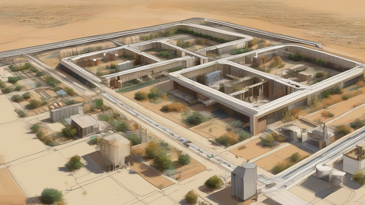 An unfinished desert data-center campus divided into large and small ownership sections