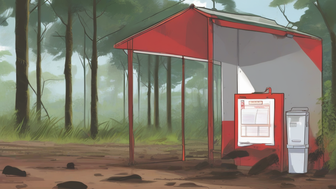 A clipboard of hand-tallied case sheets hangs in an empty field clinic at the edge of Congolese forest