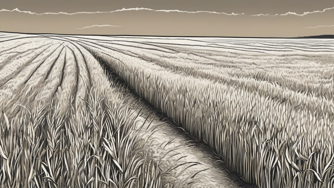 Cracked English field under a white-hot sky