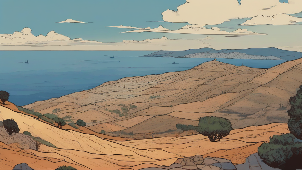 Scorched hillside with a broken containment line of bare earth