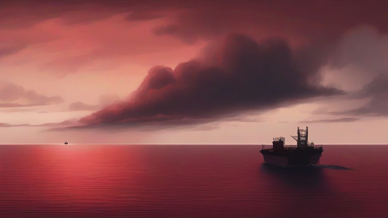 Empty tanker silhouette on a dark Red Sea horizon