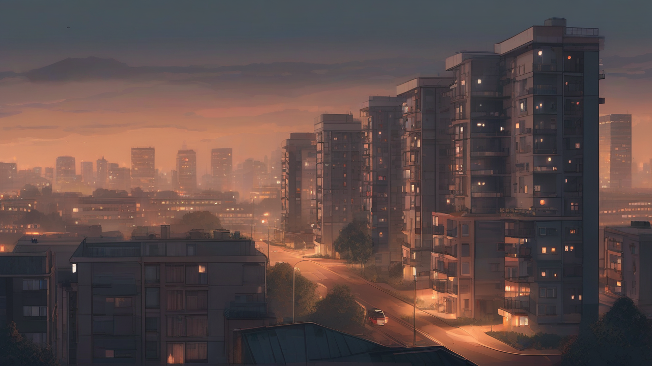 Smoke rising over residential tower blocks at night with emergency lights below