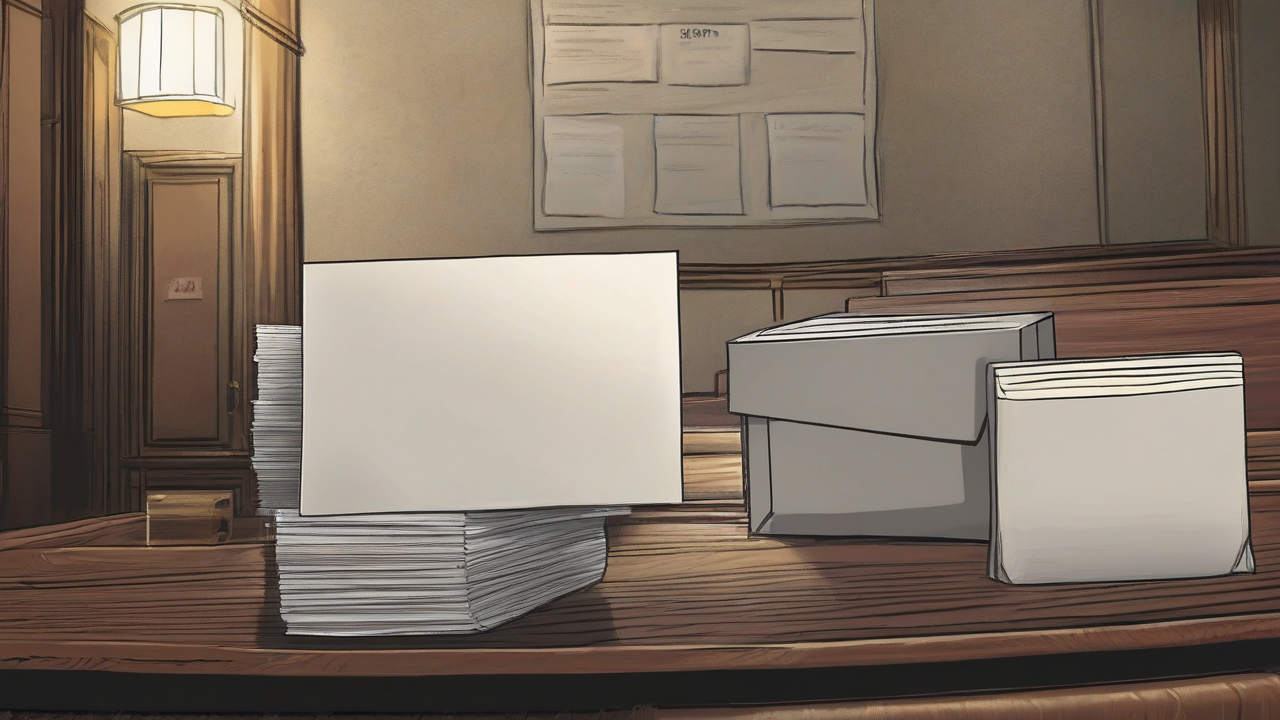 A gavel resting beside a stack of mail-in ballot envelopes on a courtroom bench
