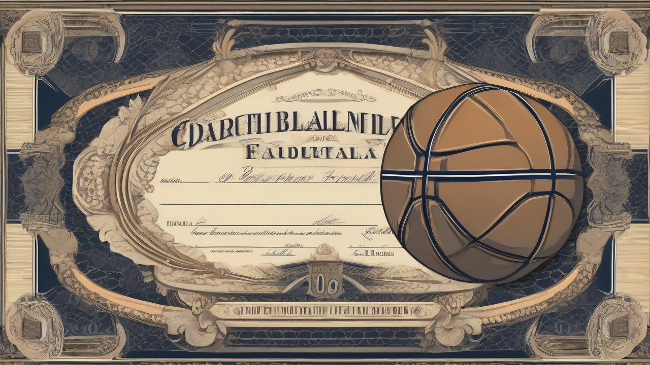 A stylized bond certificate overlaid with a basketball silhouette in muted financial-document colors