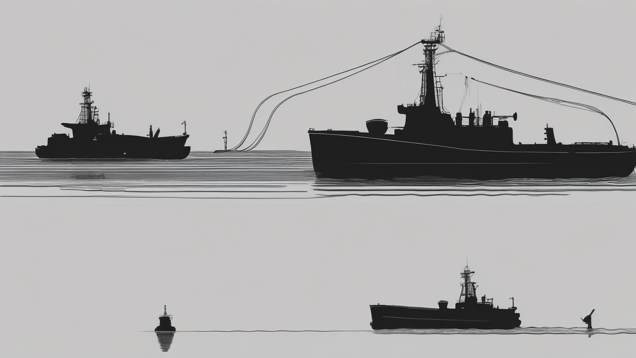 Two dark tanker silhouettes at anchor with a small fire at the stern of one hull