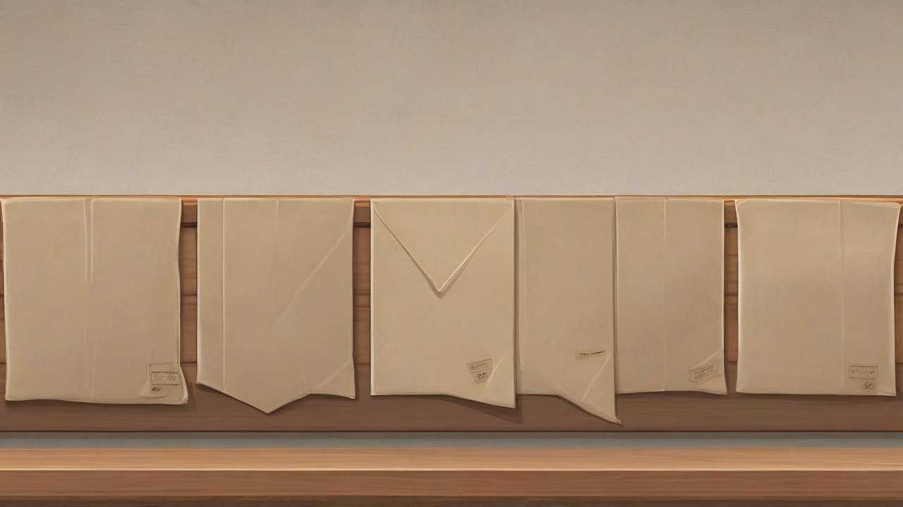 A sealed manila envelope on a wooden bench under courtroom lamps
