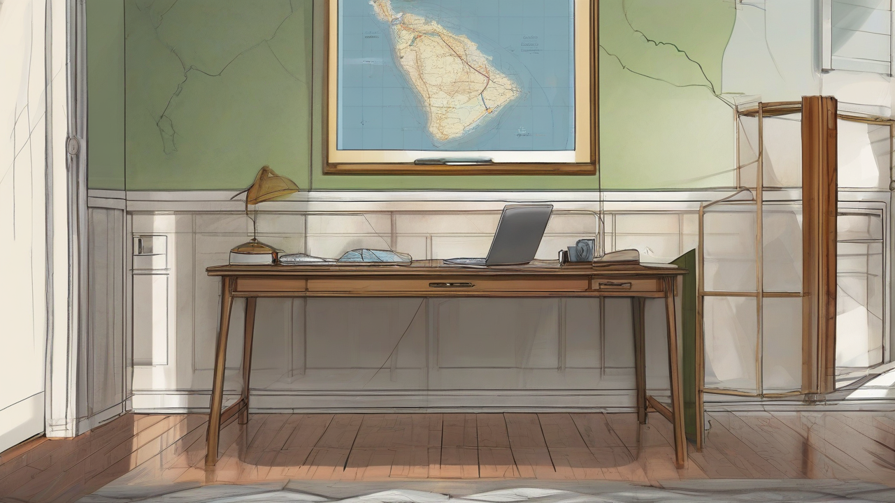 An empty Oval desk with a map of the Gulf folded under a signed folder
