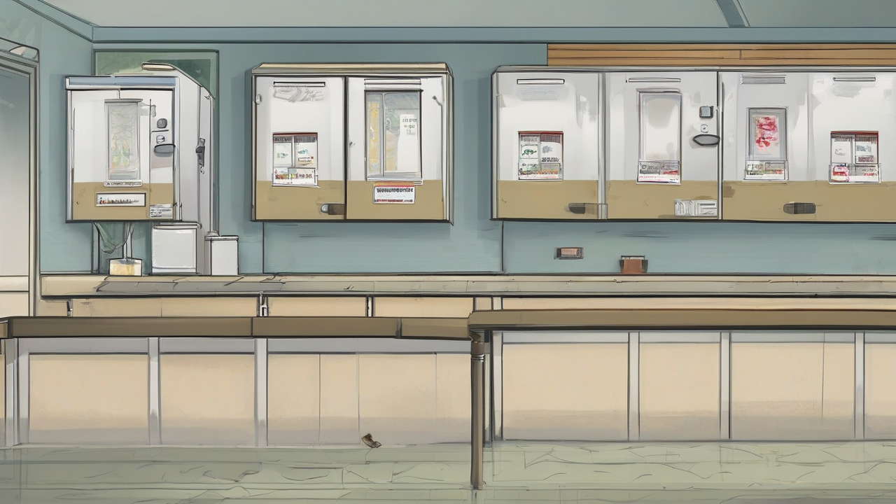 Three unlabeled death-count boxes on a clinic counter, only one stamped, two left empty