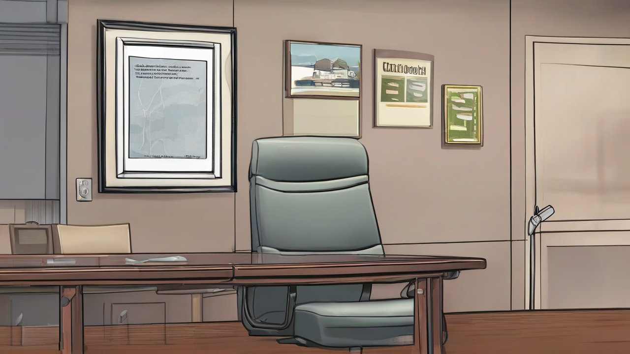 A newsroom grant plaque leaning against a filed complaint on a conference table
