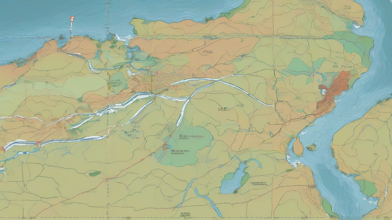 An unmarked nautical chart of a narrow strait with a blank box where a zone would be drawn