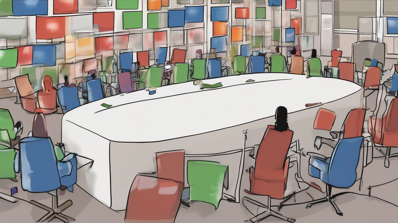 Empty conference-call squares around a statement with no vote tally