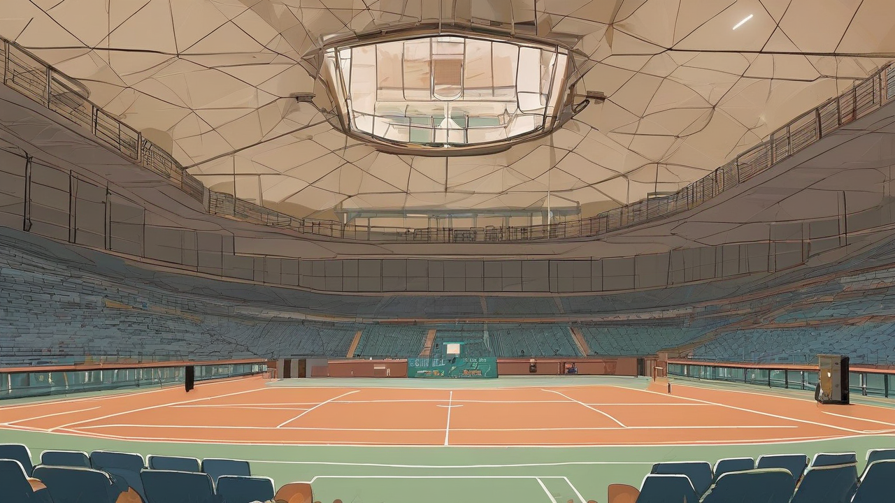 An empty Flushing Meadows court with no readable scoreboard