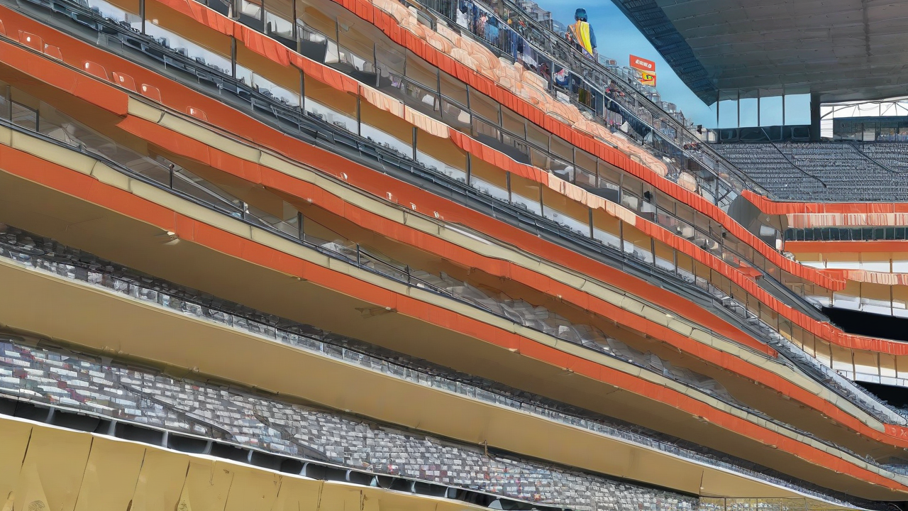 An empty grandstand with no readable lap numbers