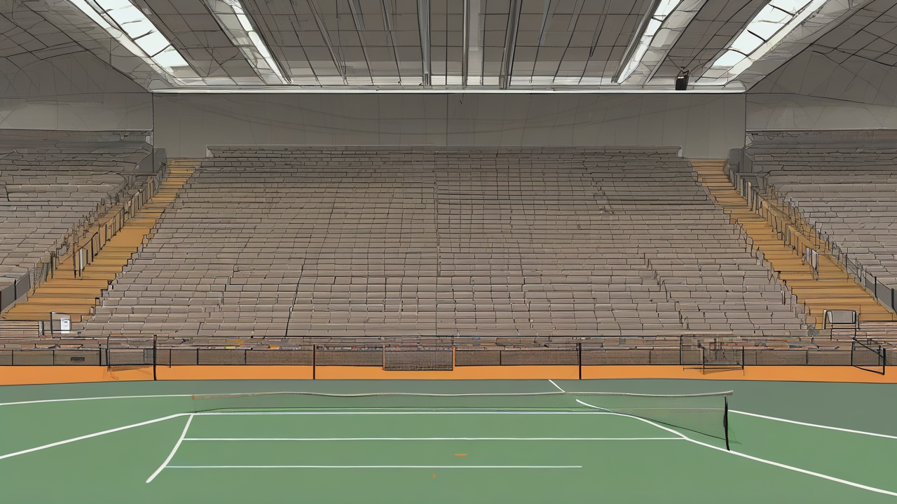 An empty Flushing Meadows court with no readable scoreboard