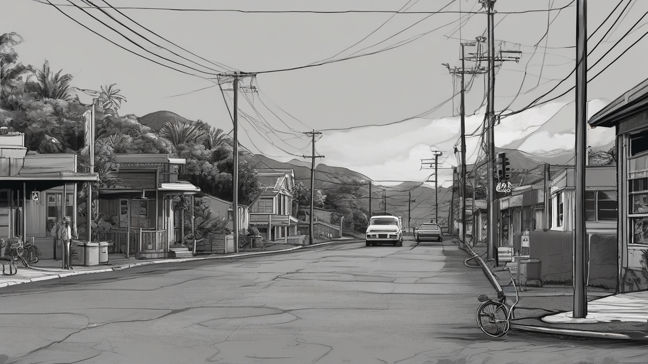 A lit Lihue street ending in a still-dark north valley