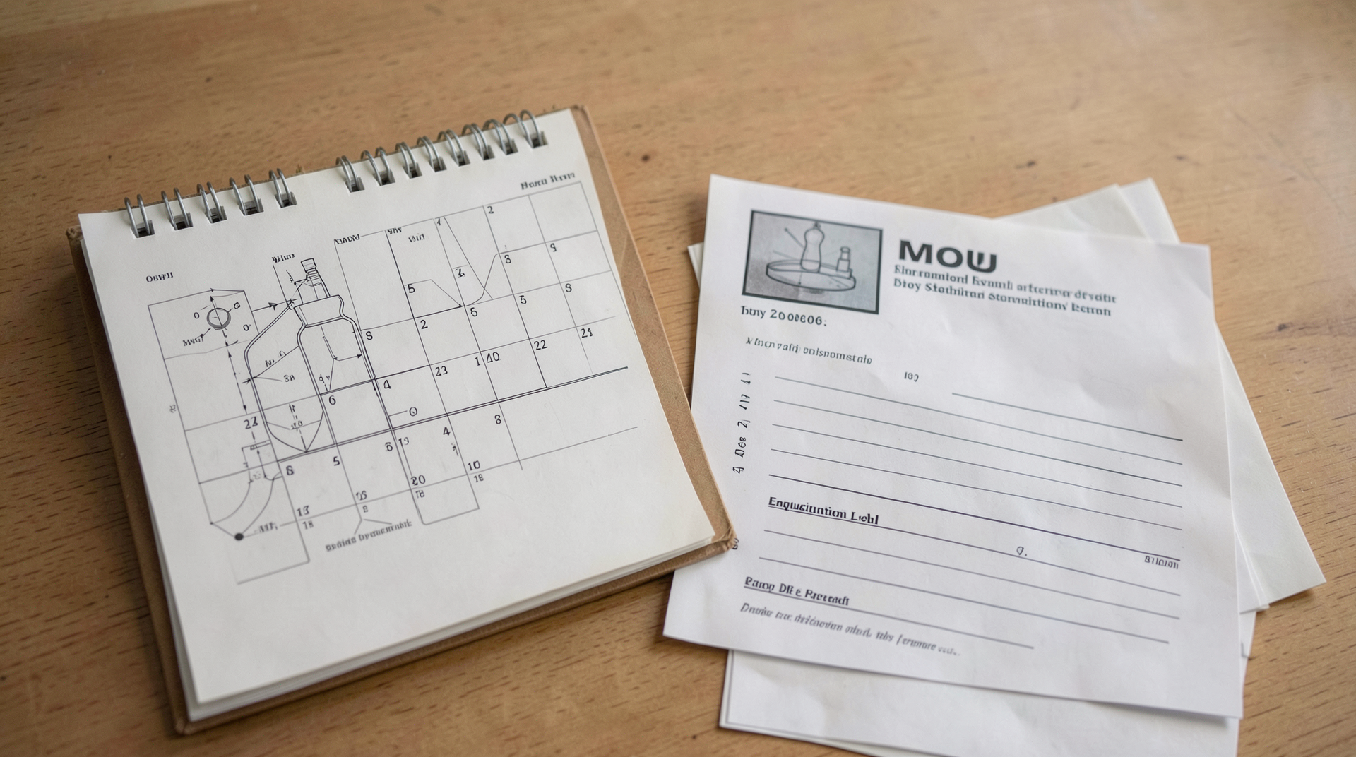 A 60-day calendar beside a sealed centrifuge diagram and a highlighted MOU page