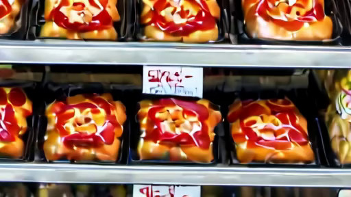 Packaged pepperoni rolls beside an allergen notice and refrigerator thermometer