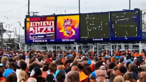 Fan fest crowd watching a U.S. soccer match on a large outdoor screen